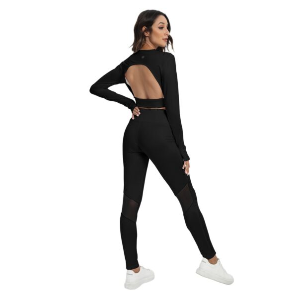 Midnight Black Long Sleeve Athletic Cropped Top and Pants Set - Image 4