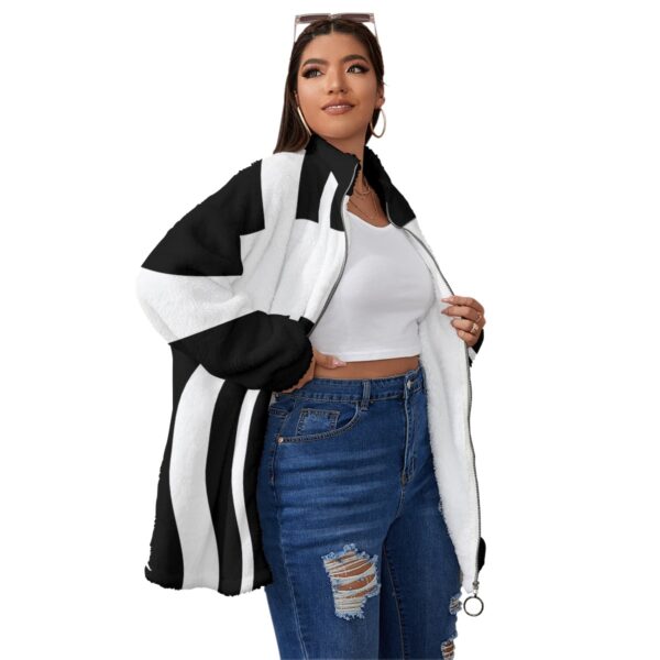 Monochrome Borg Fleece Zip-Up Coat - Image 3