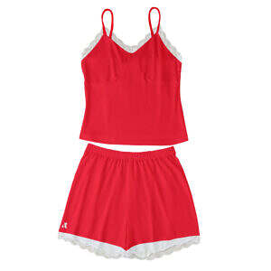 Licorice Red Lace Hem Cami Home Suit