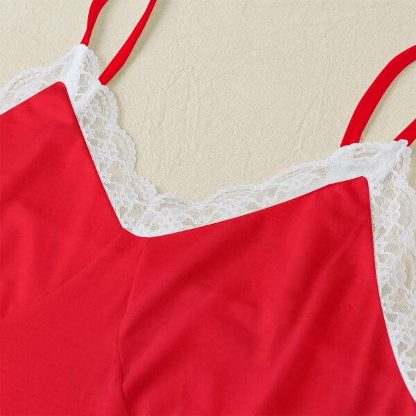 Licorice Red Lace Hem Cami Home Suit - Image 4