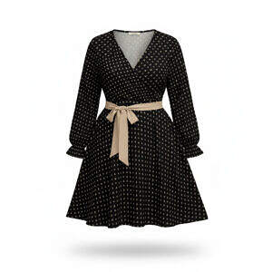 ArtDoggy™ V-neck Dress With Waistband Brazilian Cream + Black