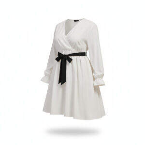 ArtDoggy™ V-neck Dress With Waistband | White + Black