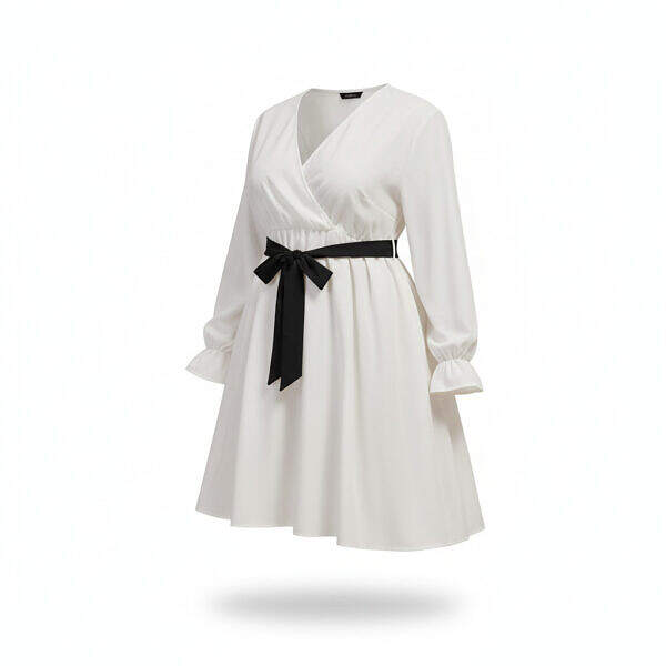 ArtDoggy™ V-neck Dress With Waistband | White + Black