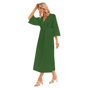 Hunter Green Mid-Sleeve Long Dress
