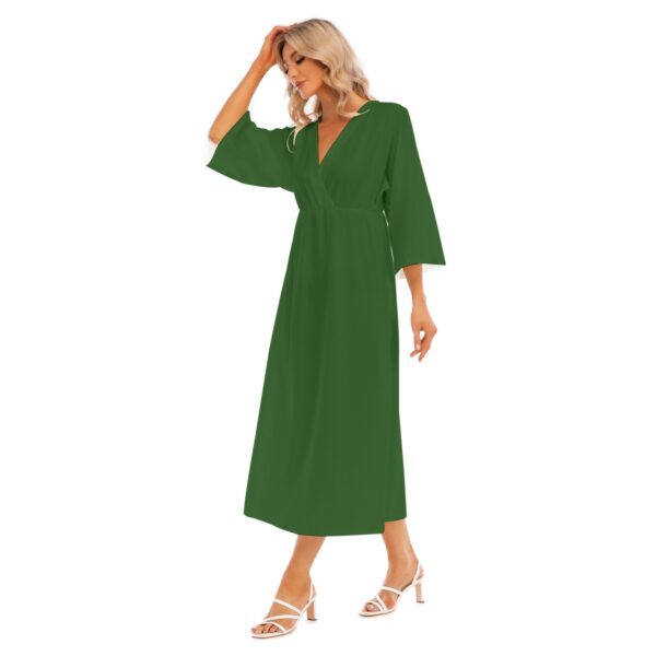 Hunter Green Mid-Sleeve Long Dress