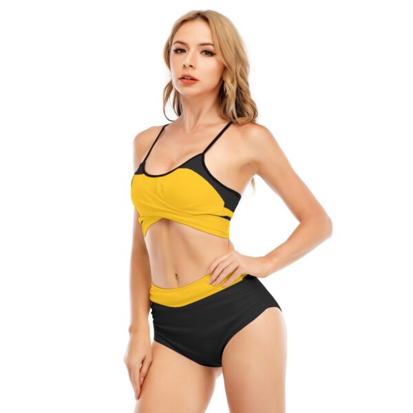 Yellow Bikini Swimsuit With Cross Straps - Image 3