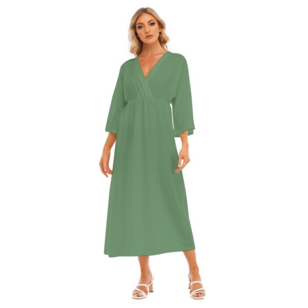 Olive Mid-Sleeve Long Dress - Image 2
