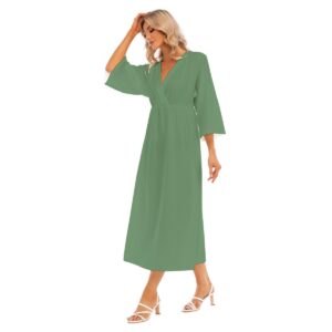 Olive Mid-Sleeve Long Dress