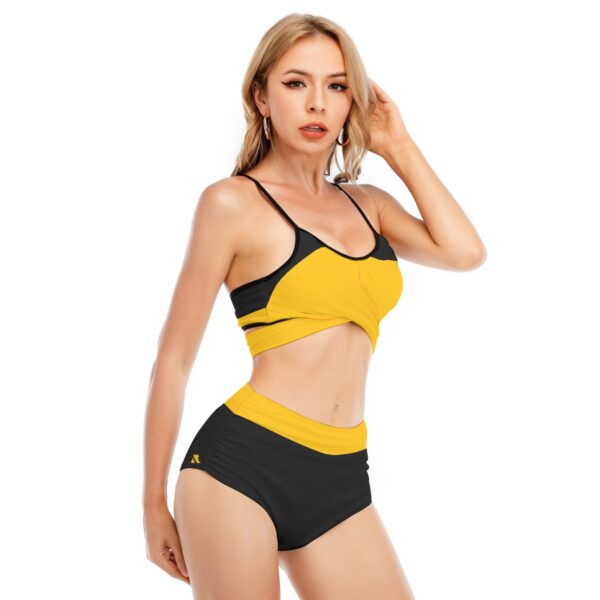Yellow Bikini Swimsuit With Cross Straps - Image 2