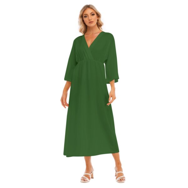Hunter Green Mid-Sleeve Long Dress - Image 2