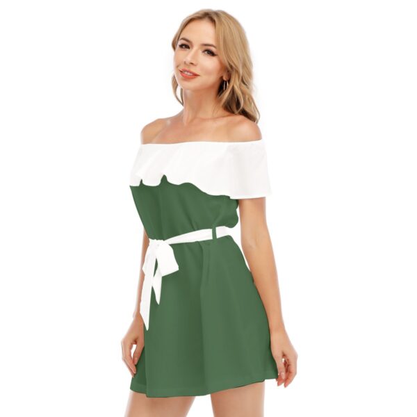 Hunter Green Off-Shoulder Dress With Ruffle - Image 3