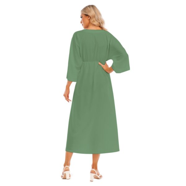 Olive Mid-Sleeve Long Dress - Image 4