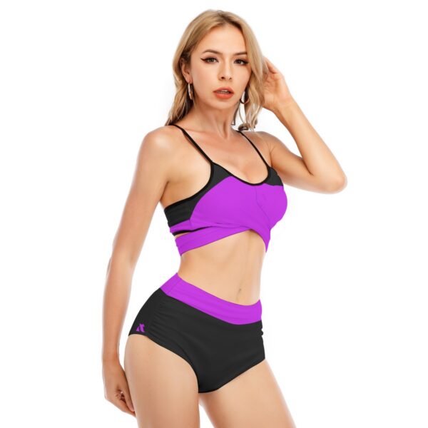 Purple Bikini Swimsuit With Cross Straps - Image 3