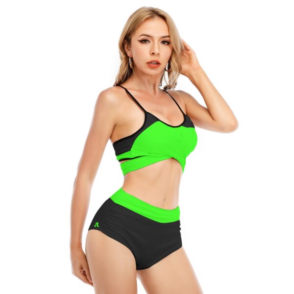 Neon Green Bikini Swimsuit With Cross Straps - Image 2