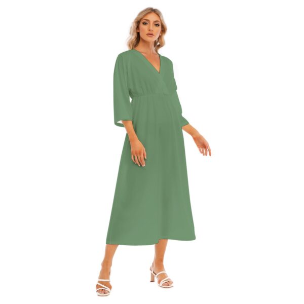 Olive Mid-Sleeve Long Dress - Image 3