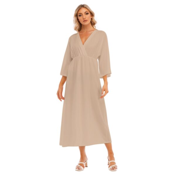 Cream Mid-Sleeve Long Dress - Image 2