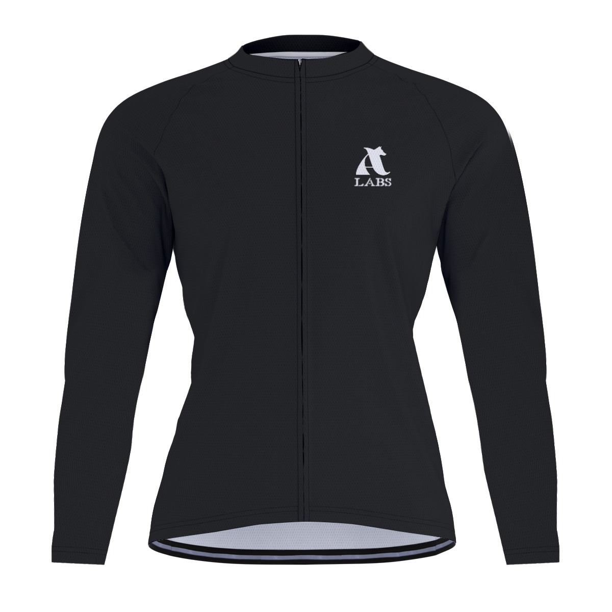 ArtDoggy LABS™ Long Sleeve Cycling Jersey | Midnight is an all black cycling jersey with a white artdoggy labs logo on the left chest area