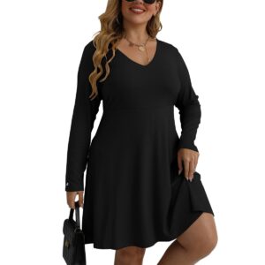 Black V-neck Long Sleeve Dress