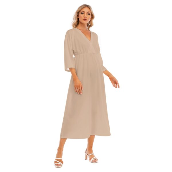 Cream Mid-Sleeve Long Dress - Image 3