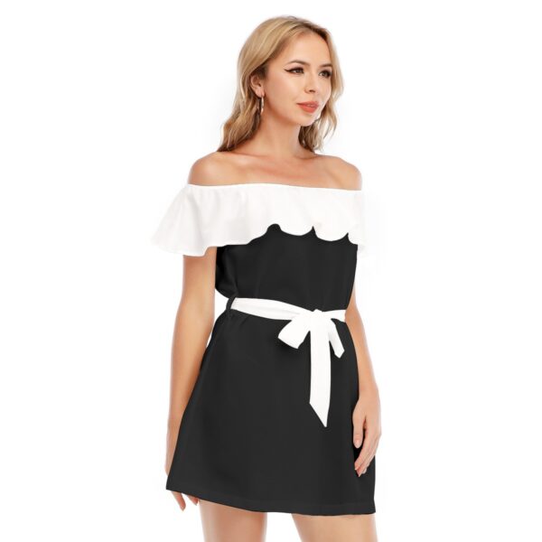 Monochrome Off-Shoulder Dress With Ruffle - Image 2
