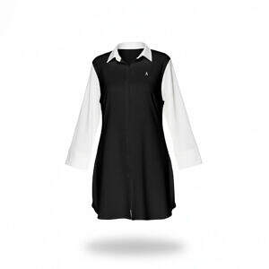 ArtDoggy™ Lapel Collar Long Sleeve Dress | Monochrome