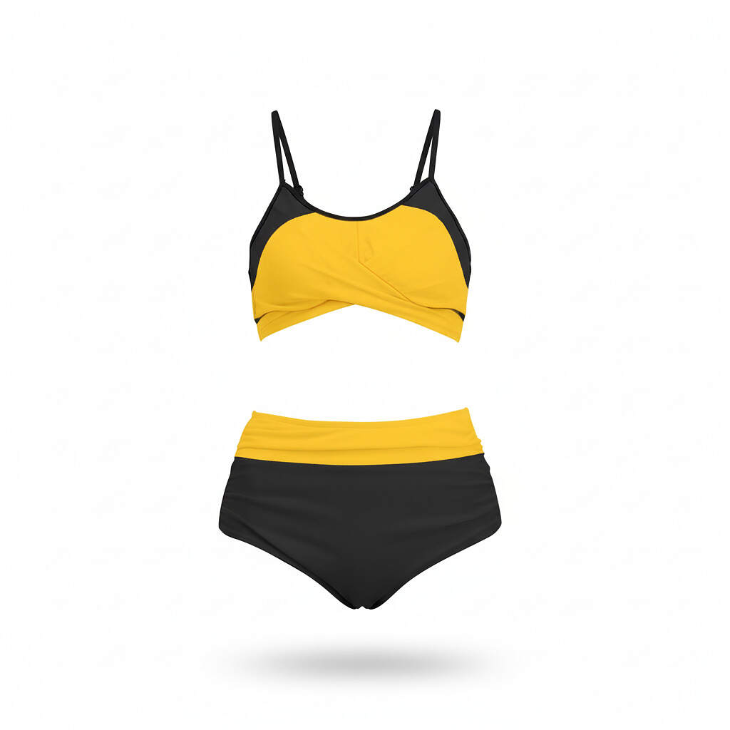 ArtDoggy™ Bowtie Backstrap Bikini Set | Race Yellow front showing the two pieces of clothing