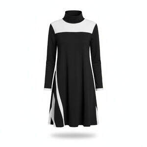 ArtDoggy™ Turtleneck Long-Sleeve Tea Dress | Monochrome