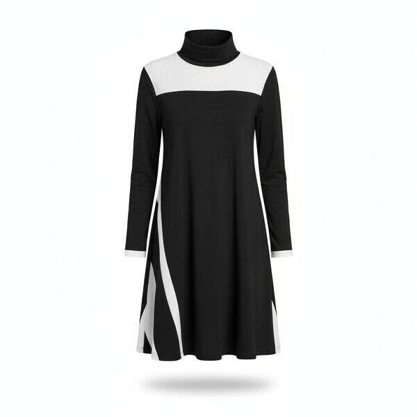 ArtDoggy™ Turtleneck Long-Sleeve Tea Dress | Monochrome