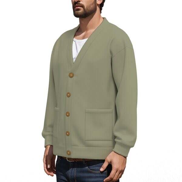 V-neck Knitted Fleece Cardigan - Image 2
