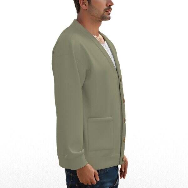 V-neck Knitted Fleece Cardigan - Image 3