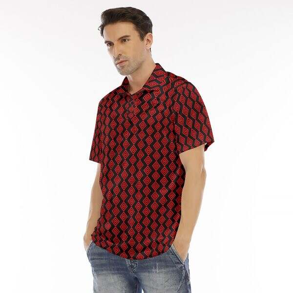 ArtDoggy™ Men's Velvet Polo Shirt (Scarlet ADG) right side