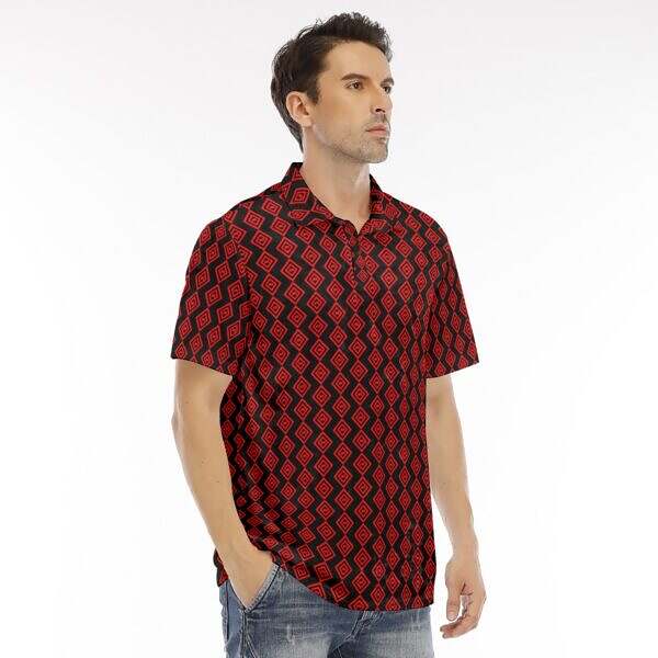 ArtDoggy™ Men's Velvet Polo Shirt (Scarlet ADG) side