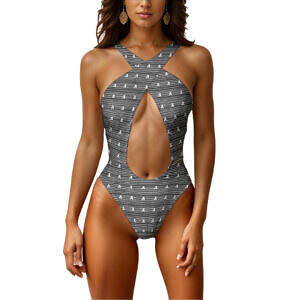 A female modeling the Steel A Hollowed-Out One-Piece Swimsuit