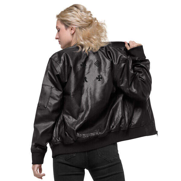 PU Leatherette Black Bomber Jacket - Image 13