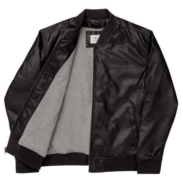 PU Leatherette Black Bomber Jacket - Image 8