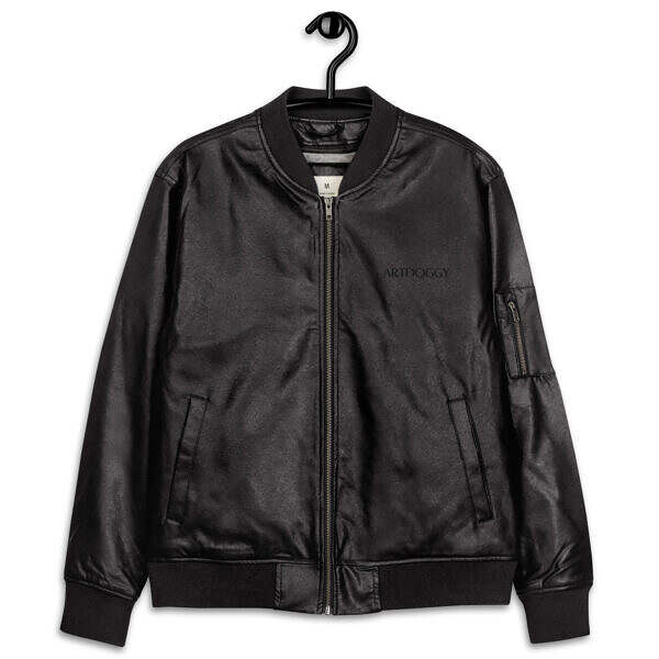PU Leatherette Black Bomber Jacket - Image 6