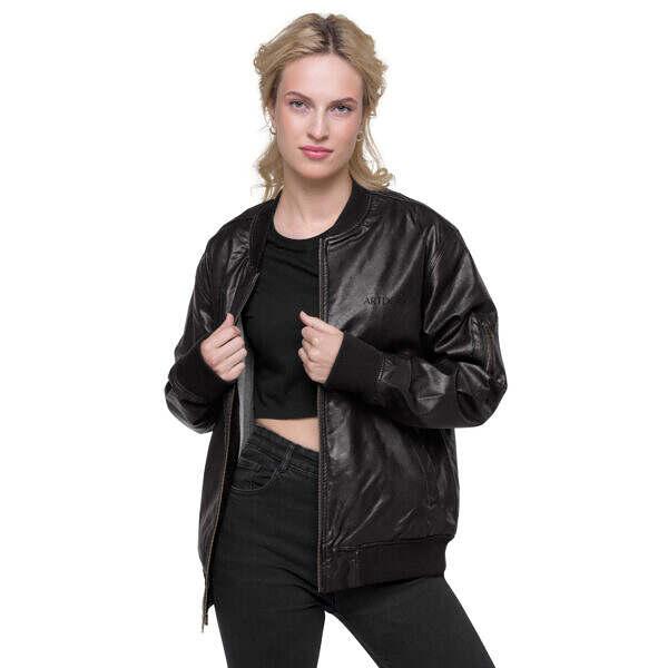 PU Leatherette Black Bomber Jacket - Image 10