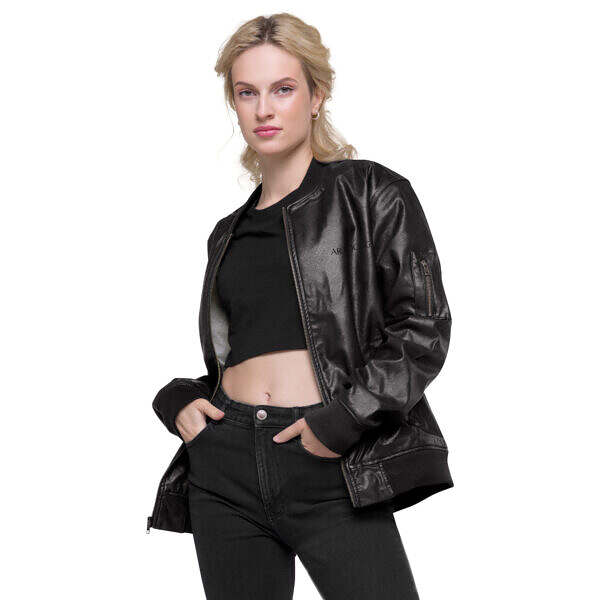 PU Leatherette Black Bomber Jacket