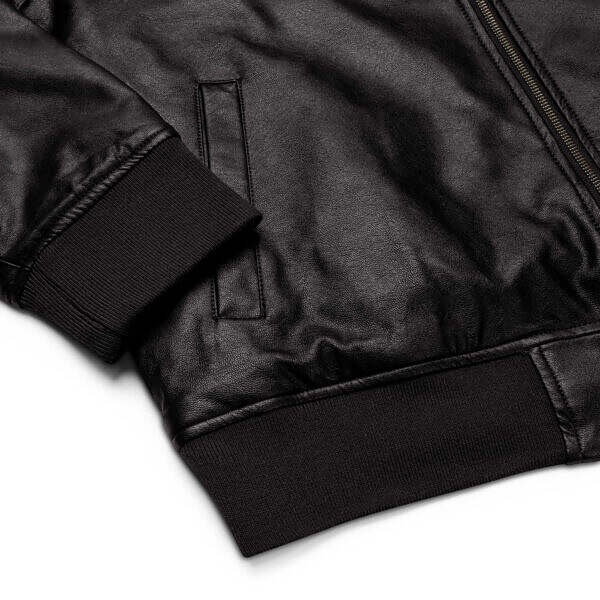 PU Leatherette Black Bomber Jacket - Image 4