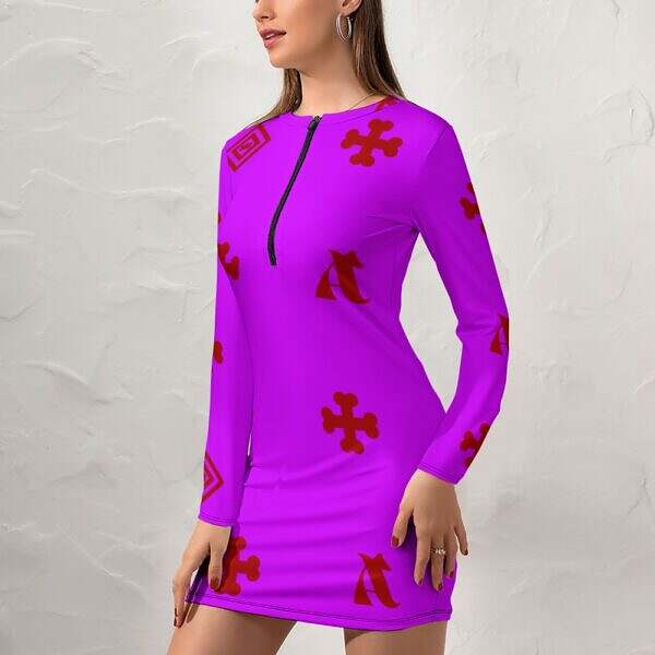 Zip-Up Long Sleeve Hip Dress - Image 50