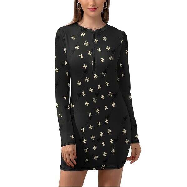 Zip-Up Long Sleeve Hip Dress - Image 10