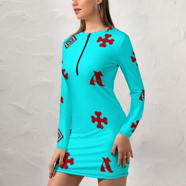Zip-Up Long Sleeve Hip Dress - Image 64