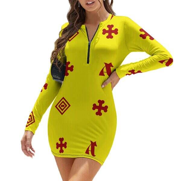 Zip-Up Long Sleeve Hip Dress - Image 60