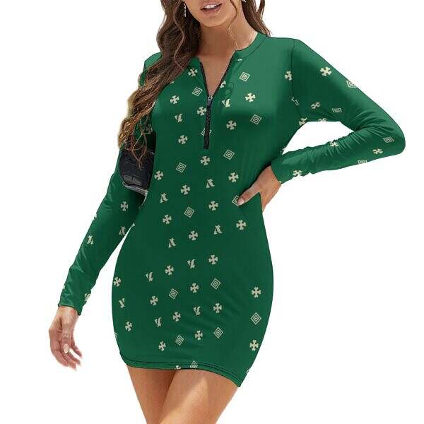 Zip-Up Long Sleeve Hip Dress - Image 32