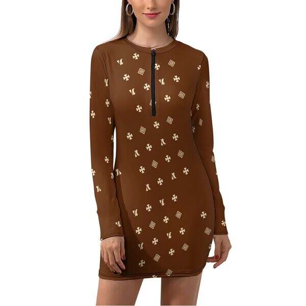 Zip-Up Long Sleeve Hip Dress - Image 38