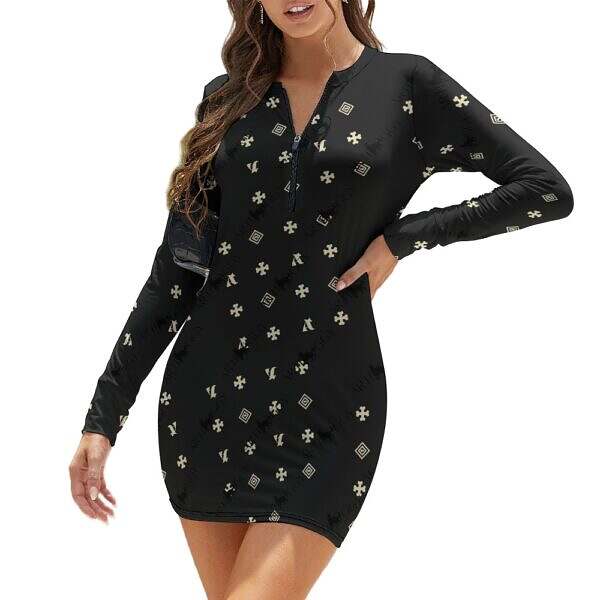 Zip-Up Long Sleeve Hip Dress - Image 11