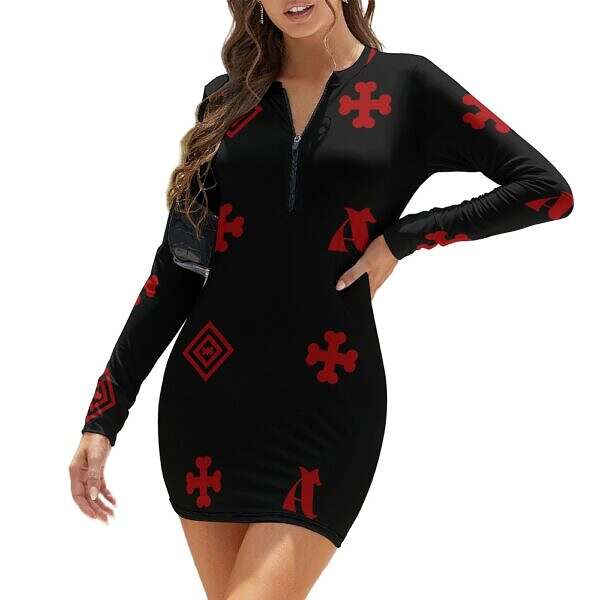 Zip-Up Long Sleeve Hip Dress
