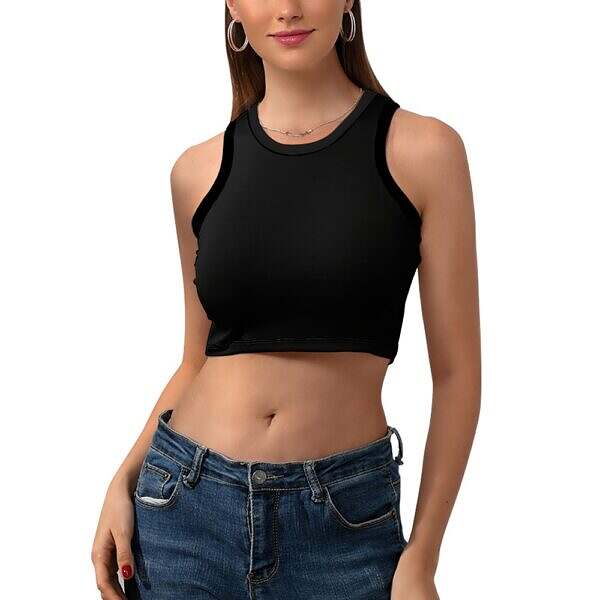 Cropped Slim Racer Tank Top - Image 3