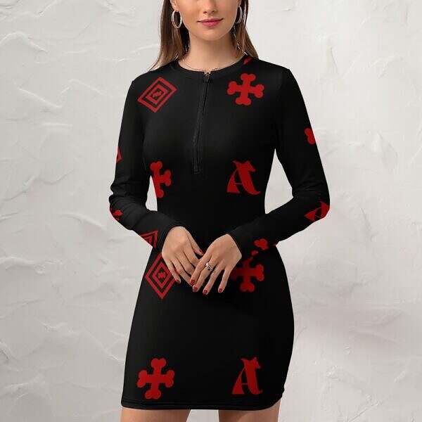 Zip-Up Long Sleeve Hip Dress - Image 6