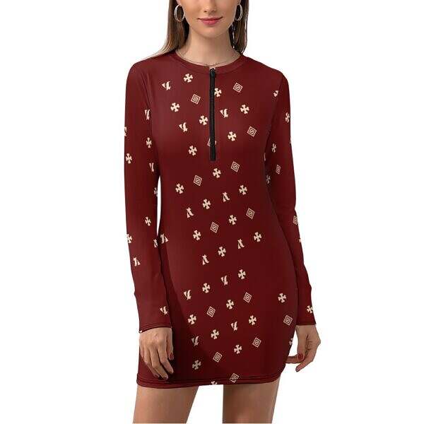 Zip-Up Long Sleeve Hip Dress - Image 17